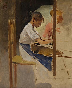 Telemaco Signorini: 'Sketch for Straw Weavers at Settignano'