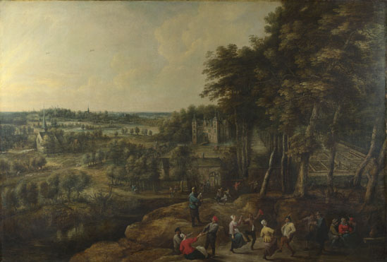 Lucas van Uden: 'Peasants merry-making before a Country House'