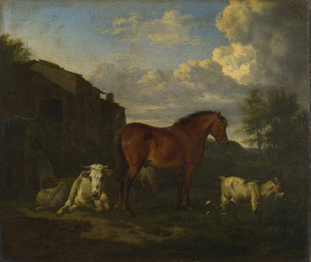 Adriaen van de Velde: 'Animals near a Building'