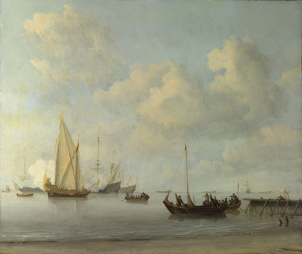 Willem van de Velde: 'Boats pulling out to a Yacht in a Calm'
