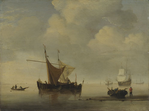 Studio of Willem van de Velde: 'Calm: Two Dutch Vessels'