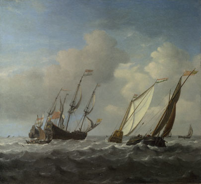 Willem van de Velde: 'A Dutch Ship, a Yacht and Smaller Vessels in a Breeze'