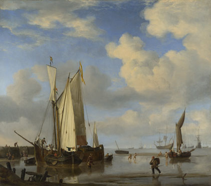 Willem van de Velde: 'Dutch Vessels Inshore and Men Bathing'