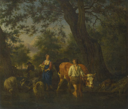 Adriaen van de Velde: 'Peasants with Cattle fording a Stream'