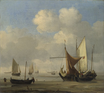 Willem van de Velde: 'Small Dutch Vessels Aground at Low Water in a Calm'