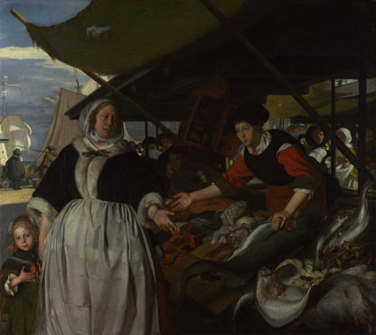 Emanuel de Witte: 'Adriana van Heusden and Daughter at the Fishmarket'