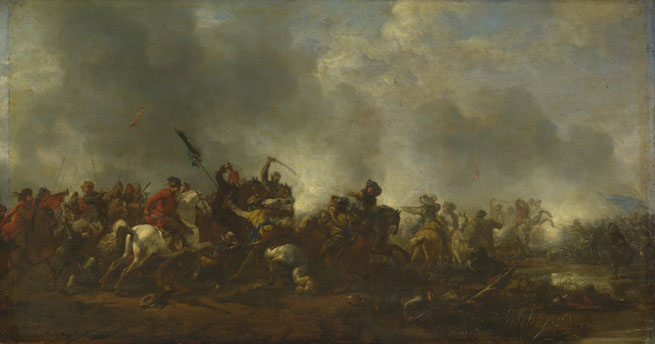 Attributed to Philips Wouwermans: 'Cavalry attacking Infantry'