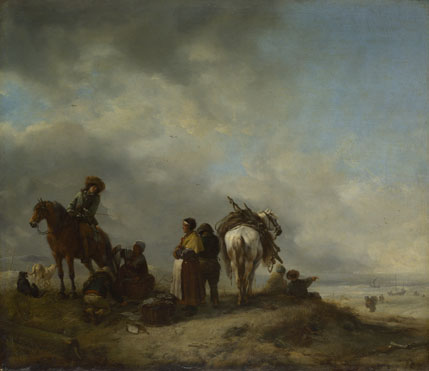 Philips Wouwermans: 'Seashore with Fishwives offering Fish'