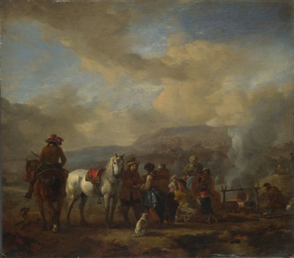 Philips Wouwermans: 'Two Horsemen at a Gipsy Encampment'