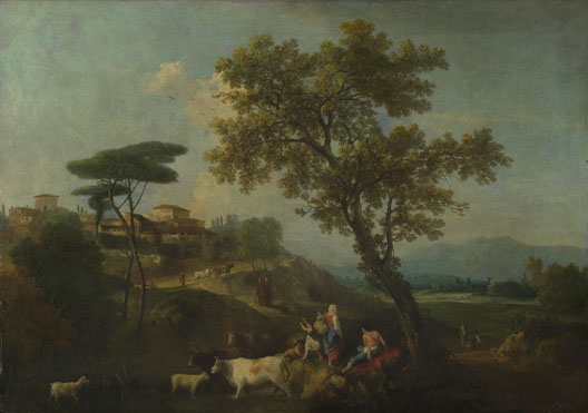 Francesco Zuccarelli: 'Landscape with Cattle and Figures'