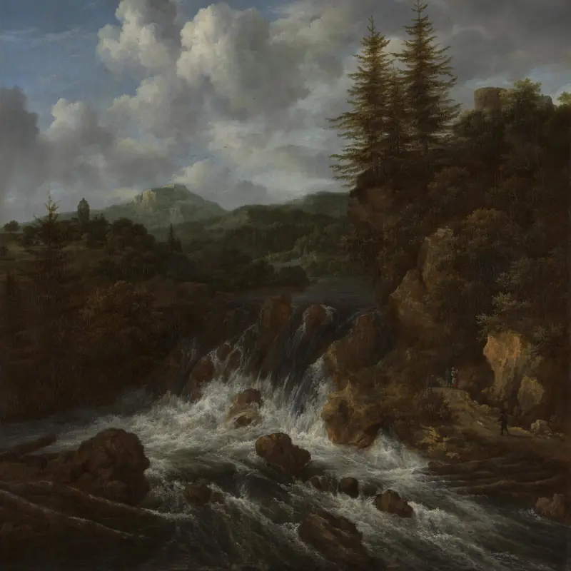 A Landscape with a Waterfall and a Castle on a Hill