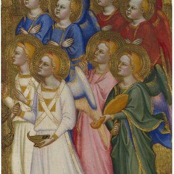 Jacopo di Cione and workshop | Seraphim, Cherubim and Adoring Angels | NG572 | National Gallery, London