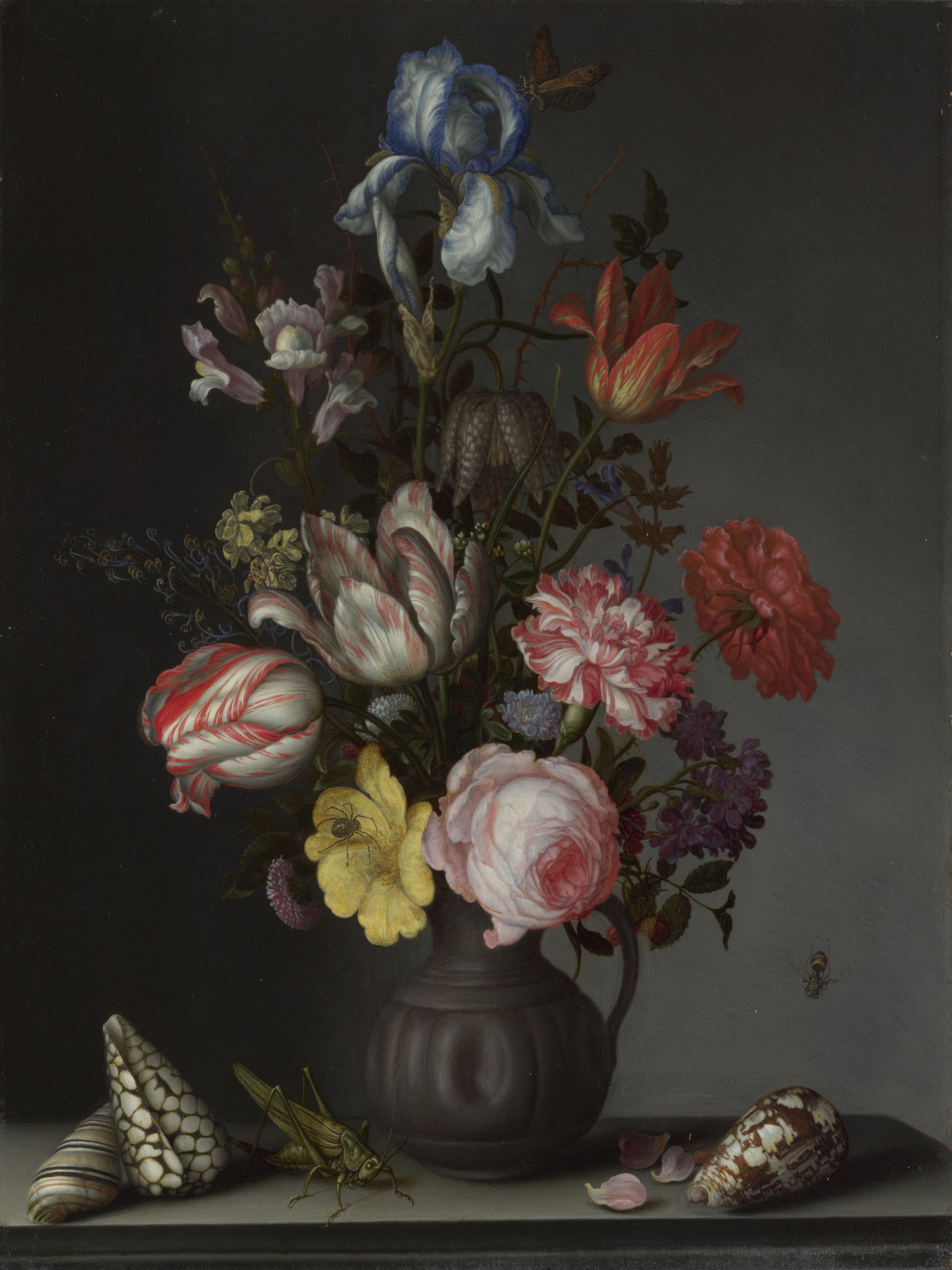 ARTCANVAS Flowers in Vase With Lizard 1630 by Balthasar van der Ast order Canvas Art Print