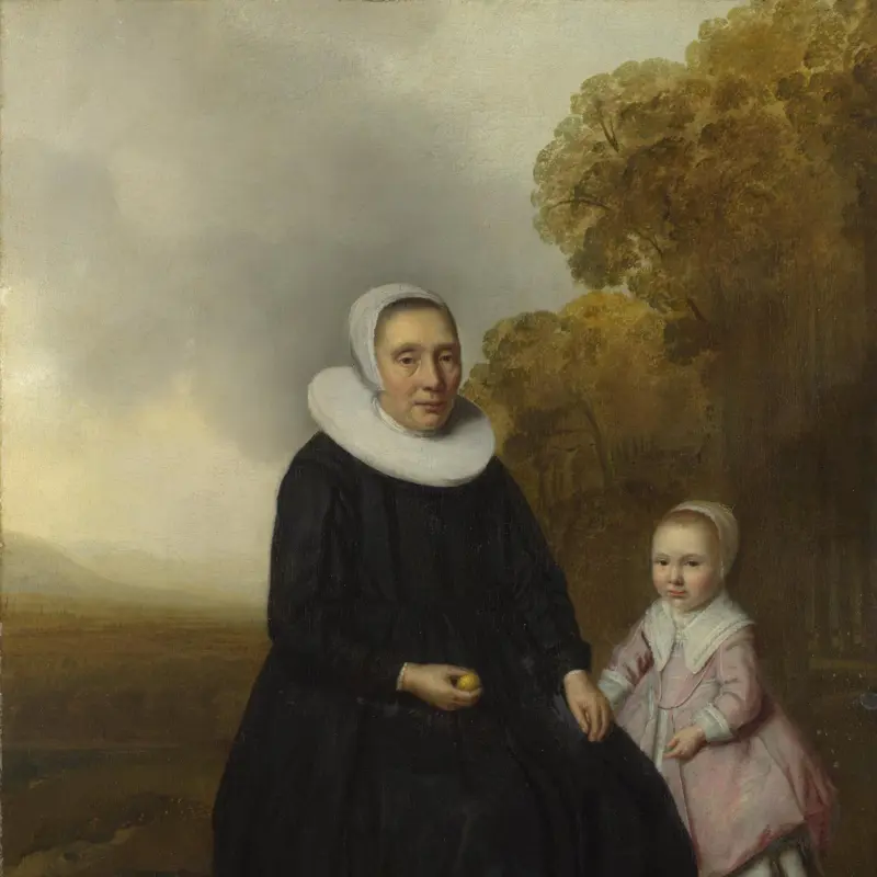 Portrait of a Seated Woman and a Girl in a Landscape
