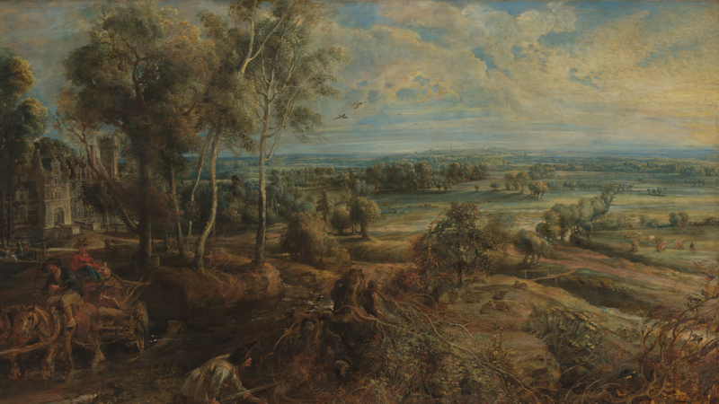 Peter Paul Rubens, 'An Autumn Landscape with a View of Het Steen in the Early Morning', probably 1636: Photograph taken before the varnish had been removed