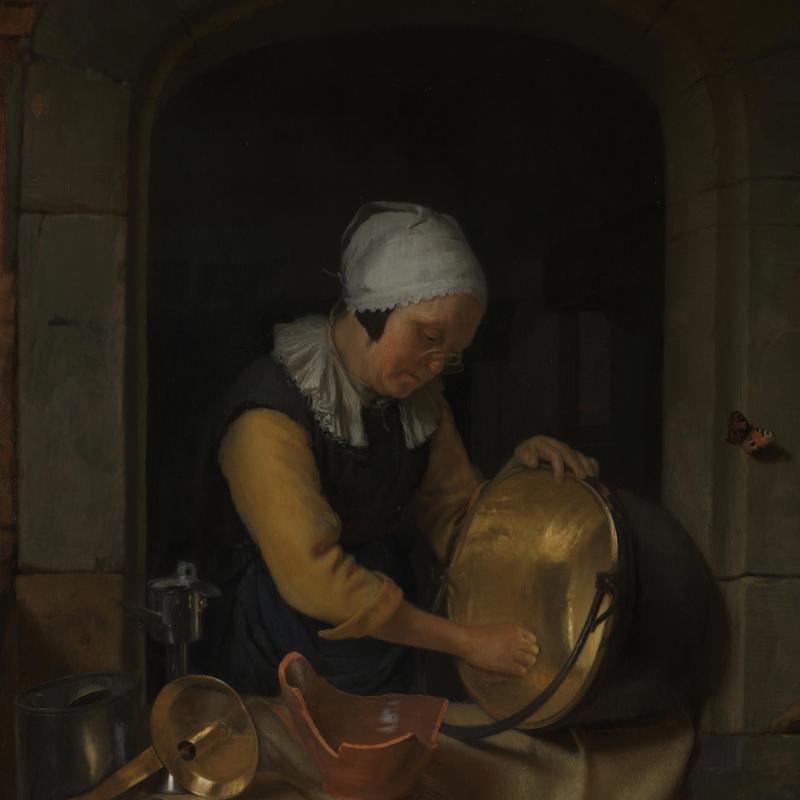 An Old Woman scouring a Pot