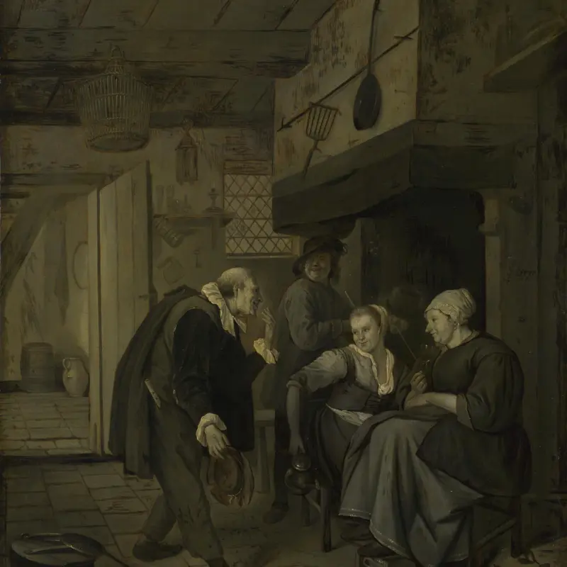 An Itinerant Musician saluting Two Women in a Kitchen