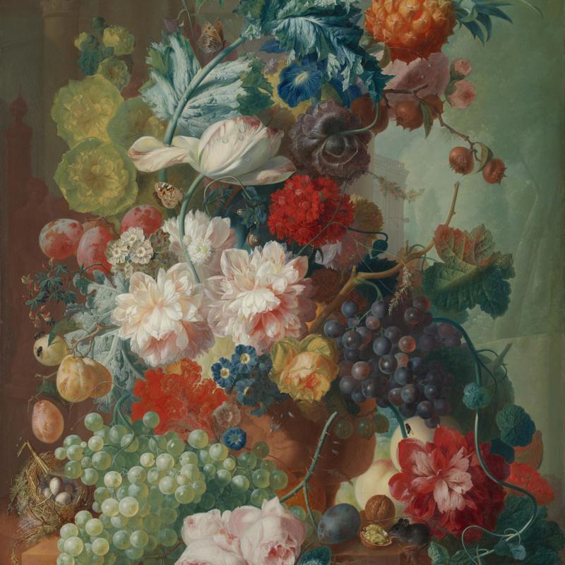 Fruit and Flowers in a Terracotta Vase