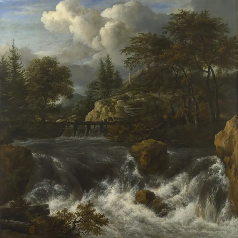 A Waterfall in a Rocky Landscape