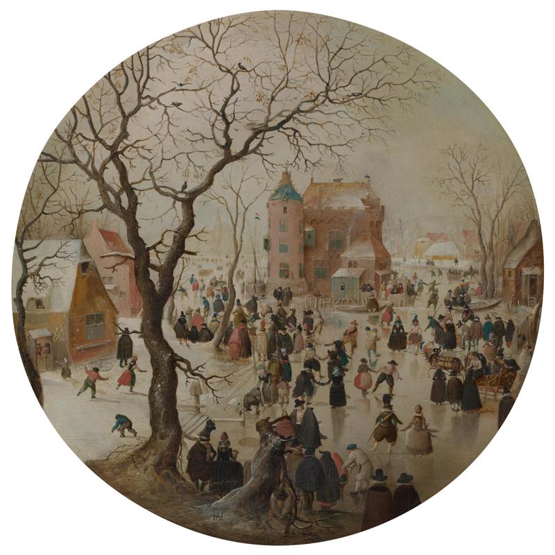 A Winter Scene with Skaters near a Castle