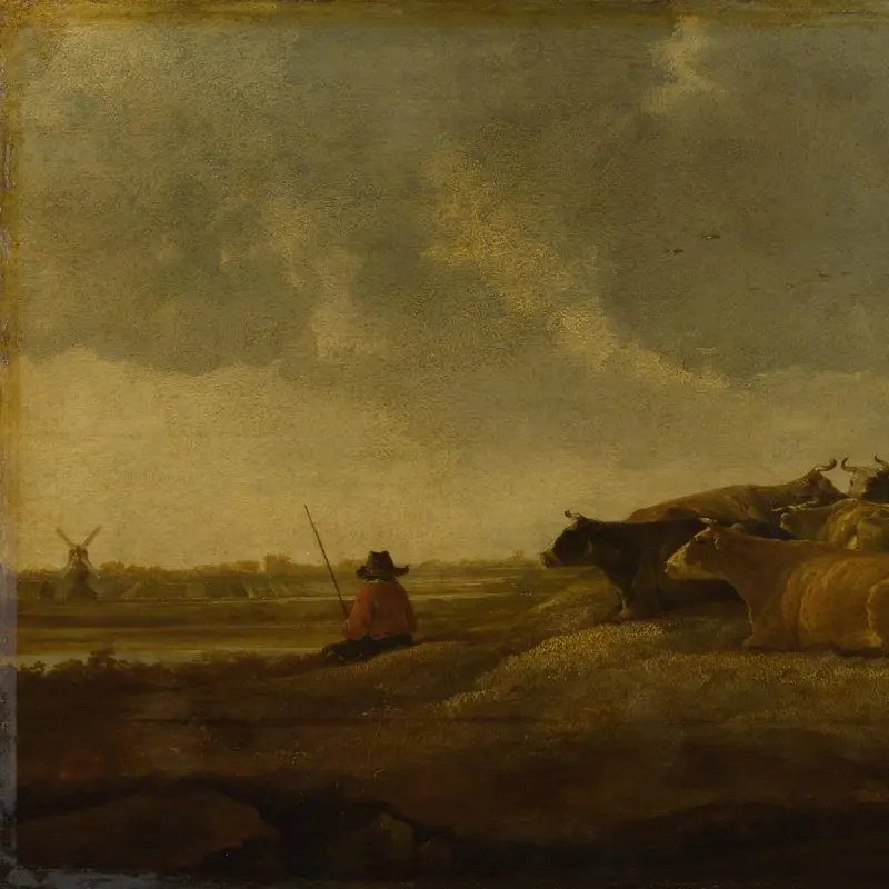 A Herdsman with Seven Cows by a River