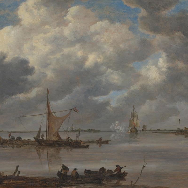 An Estuary with Fishing Boats and Two Frigates