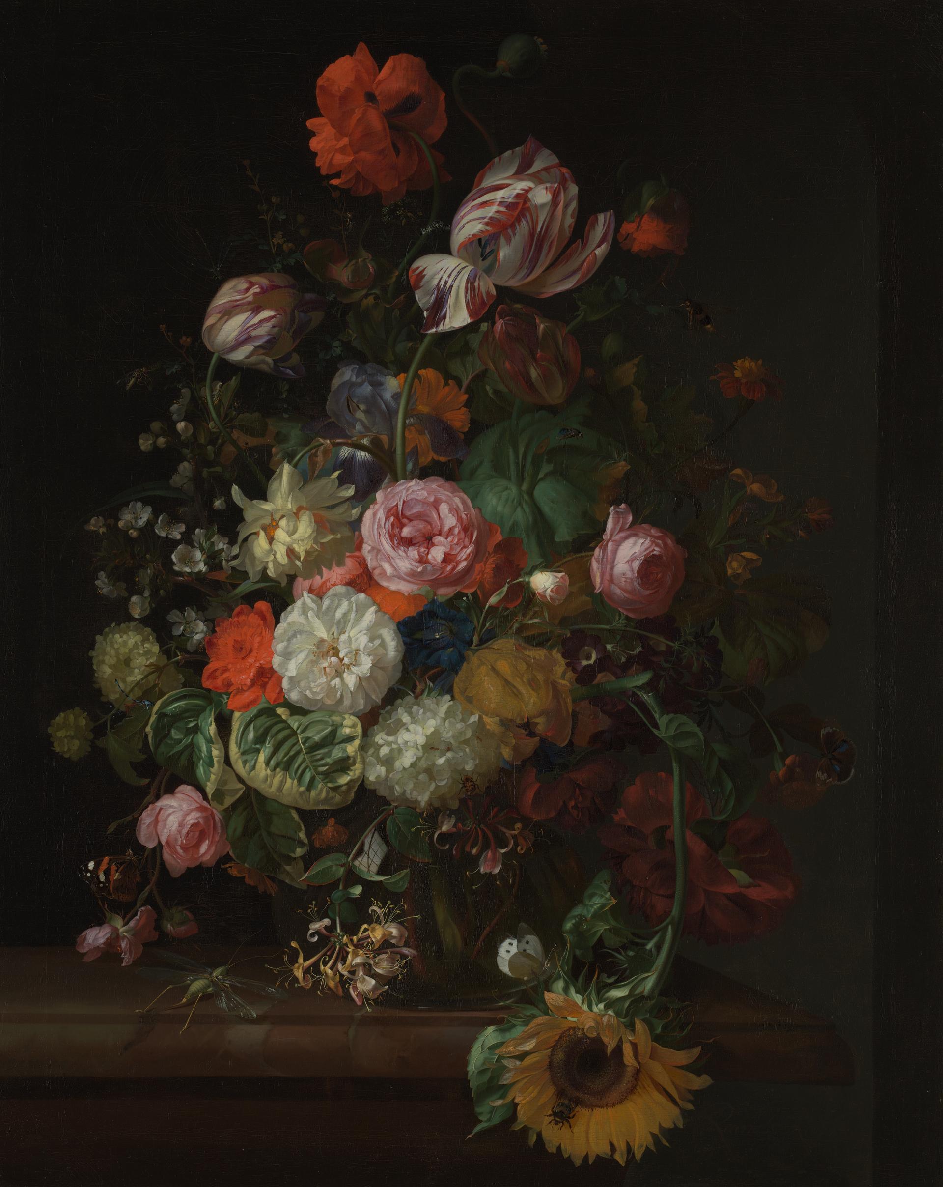 Rachel Ruysch | Still Life of Flowers in a Glass Vase on a Marble