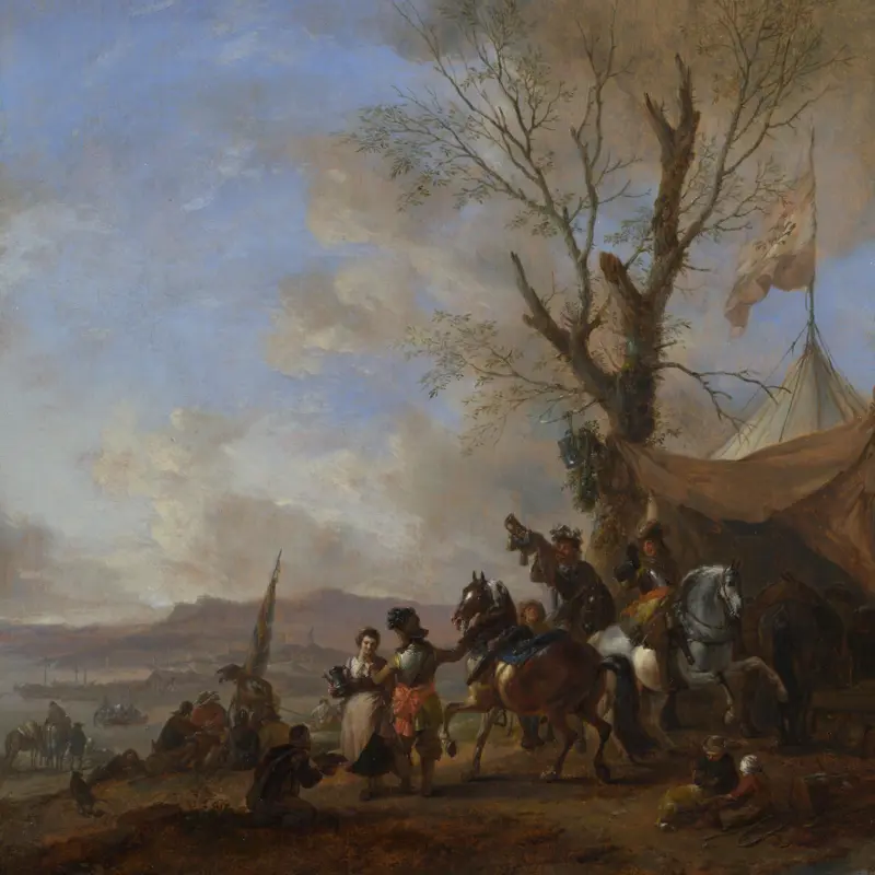 Cavalrymen halted at a Sutler's Booth