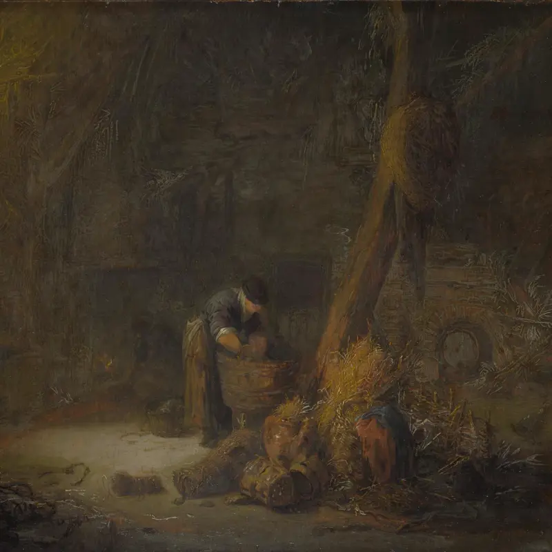 The Interior of a Barn with Two Peasants