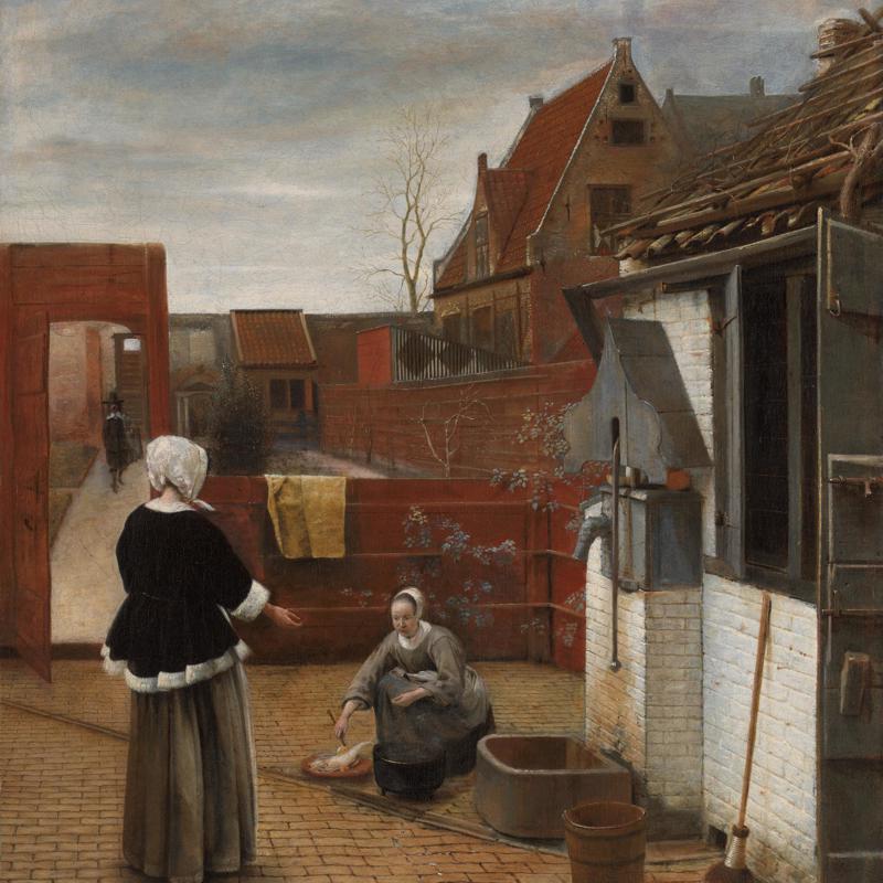 A Woman and her Maid in a Courtyard